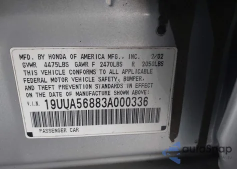 2003 Acura Tl 3.2 Type S z USA, uszkodzony, nr VIN 19UUA56883A000336